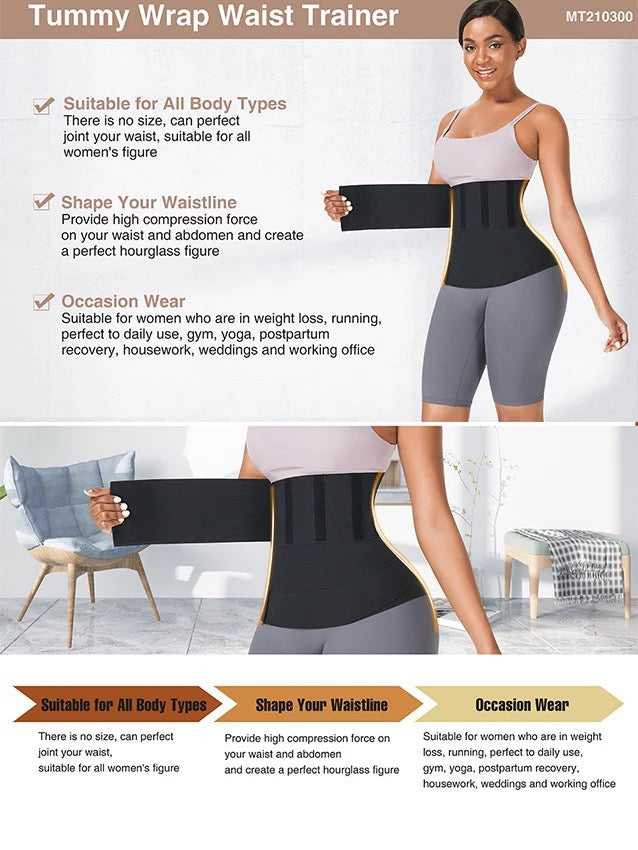 Fiorella Waist Trainer Adjustable Tummy Wrap Compression Belt Band –