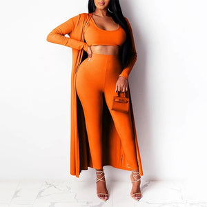 New Elasticity knit High Waist Trousers and Sexy Crop Top Women Two Piece Set