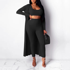 New Elasticity knit High Waist Trousers and Sexy Crop Top Women Two Piece Set