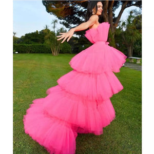 Lebahboutique Hot Pink High Tiered Tulle Evening  Dress