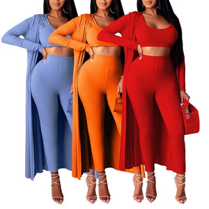 New Elasticity knit High Waist Trousers and Sexy Crop Top Women Two Piece Set