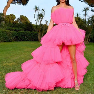 Lebahboutique Hot Pink High Tiered Tulle Evening  Dress