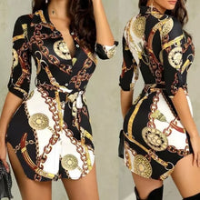 Load image into Gallery viewer, Fashion Women&#39;s Printed Shirt Skirt Half-Sleeved Tight Bandage Mini Dress V-Neck Belt Ladies Dress
