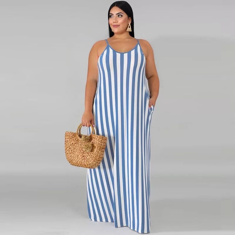 Plus Size women Clothing sleeveless striped Long Women Bandage Dress