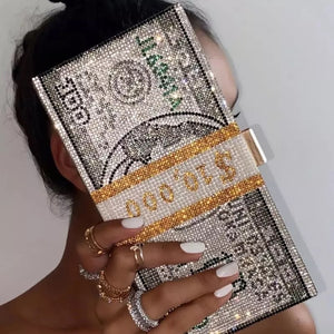 Crystal money clutch discount bag