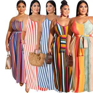 Plus Size women Clothing sleeveless striped Long Women Bandage Dress