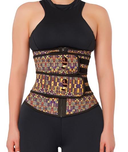 African Flower Printing 100% Latex Double Belt Body Shaper.